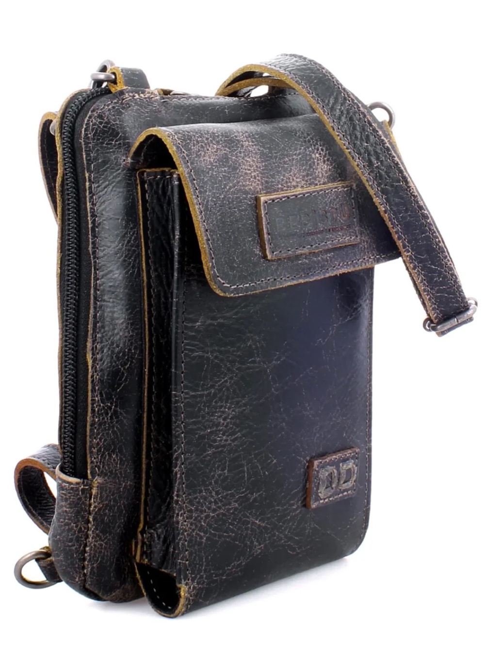 Bed Stu Alelike Distressed Black Lux Leather Crossbody Bag Organizer Handbag